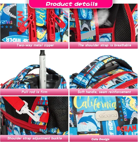 Vista 4 de MOHCO Mochila con ruedas de 16 pulgadas para niños y niñas