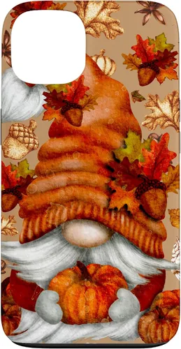 Vista 7 de Brown Fall Themed Gnome Pumpkin Cute Pattern Autumn Leaves Case for iPhone 16