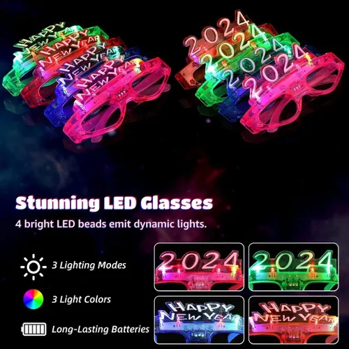 Vista 3 de B bangcool Gafas LED 2024 con luz LED 2024 para decoración de fiesta de Año Nuevo