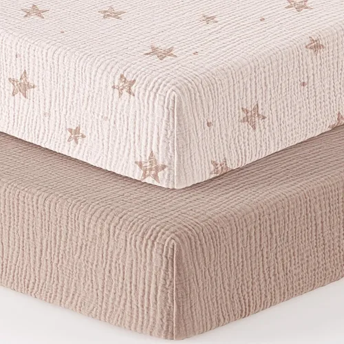 Vista 14 de Bearmoss Sábanas de muselina para mini cuna para Pack N Play - 100% algodón - 38"x26" Sábanas suaves y transpirables para corralito y cuna de bebé