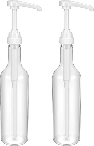 Vista 9 de Maxdot 2 piezas botellas de jarabe de 25 oz con bomba, botellas de cuello largo, dispensador de bomba de jarabe de plástico para accesorios de bar