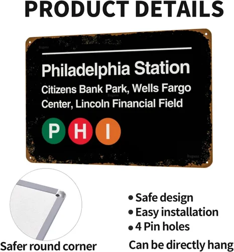 Vista 4 de Philadelphia Pro Sports Venue Subway - Letrero de metal vintage, carteles de estaño retro para hombre, cueva, bar, garaje, habitación, calles
