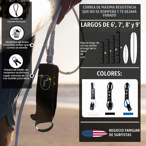 Vista 2 de Ho Stevie! Correa de surf de alta calidad, sin enredos, sin pérdida de tabla de surf, cuerda ligera de alta resistencia de 1/4 pulgadas, se siente