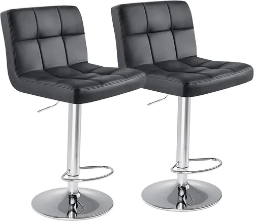 Vista 12 de Sweetcrispy Juego de 2 taburetes de bar de piel sintética ajustables sin brazos, taburetes de bar giratorios hidráulicos para encimera de cocina