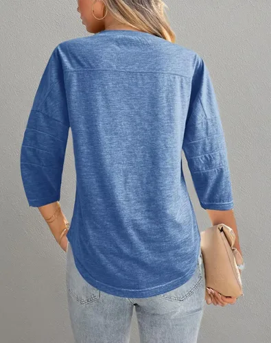 Vista 6 de Dailiup Camisetas de verano de manga 34 para mujer, estilo casual, cuello en V, lisas, lindas, básicas, blusas tipo túnica