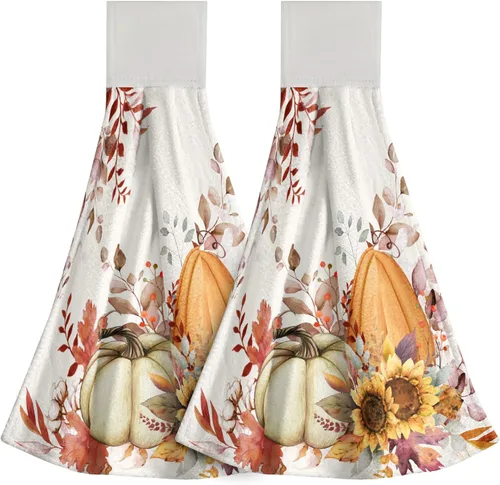 Vista 34 de Poppy Flower Hanging Hand Towels Set of 2,17x12 Inch Watercolor Chinoiserie Yellow Black Floral Soft Absorbent Dish Cloth Tie Towel for Kitchen