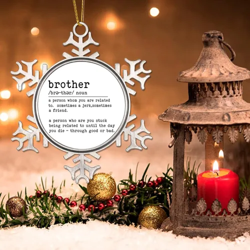 Vista 2 de Brother Definition - Adornos colgantes decorativos para colgar con definición de hermano, sustantivo de Navidad, adorno de copo de nieve de metal