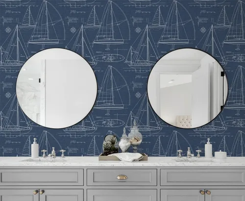 Vista 2 de NextWall Yacht Club Coastal - Papel tapiz autoadhesivo (azul marino)