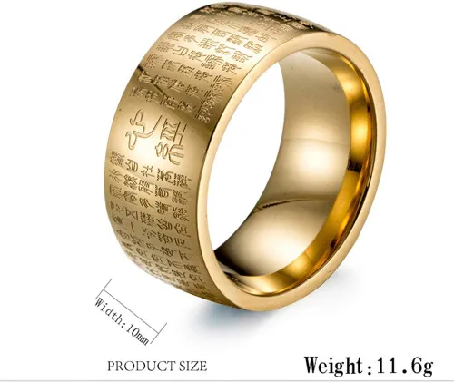 Vista 2 de Anillo budista grabado con sutra de corazón chino de acero inoxidable para hombre
