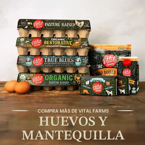 Vista 8 de Docena de huevos orgánicos Vital Farms. Huevos grandes, marrones con certificado