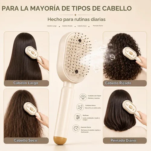 Vista 6 de Cepillo de pelo de vapor, cepillo antiestático recargable con cojín de aire