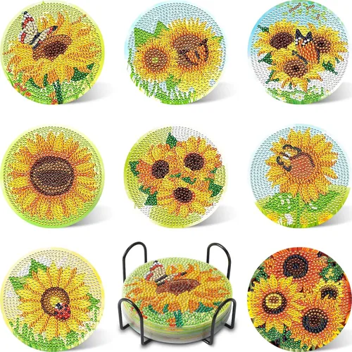 Vista 11 de UPINS 8 piezas de posavasos de arte de diamante bohemio para bebidas, kits de arte de diamante DIY para adultos, niños, principiantes, suministros