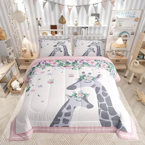 Vista 22 de Lindo Juego de Edredón de Elefante Juego de Ropa de Cama de Animales de Dibujos Animados para Niños Niñas Mujeres Adultos Edredón de Hojas