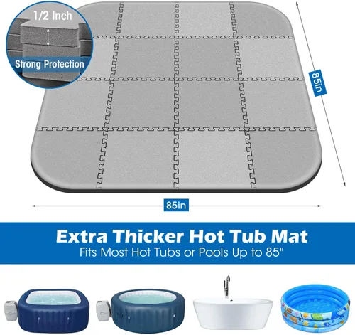 Vista 2 de Alfombrilla Extra Gruesa de 1/2 Pulgada de 85 Pulgadas para Bañera de Hidromasaje para Accesorios de Bañera de Hidromasaje Inflable, Almohadilla