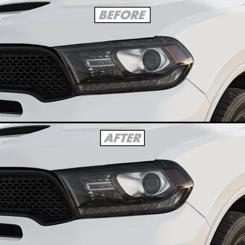 Vista 8 de SlickMod Tinte de humo de vinilo precortado para faros Dodge Durango 2011-2023 (20% humo oscuro, 1. faro)