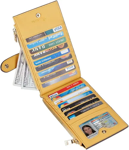 Vista 2 de Travelambo Billetera plegable con bloqueo RFID para mujer con bolsillo con cremallera