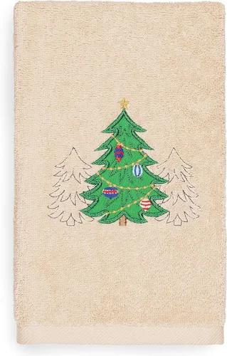 Vista 6 de Toalla de mano bordada de lujo 100% algodón turco, racimo de acebo de Navidad