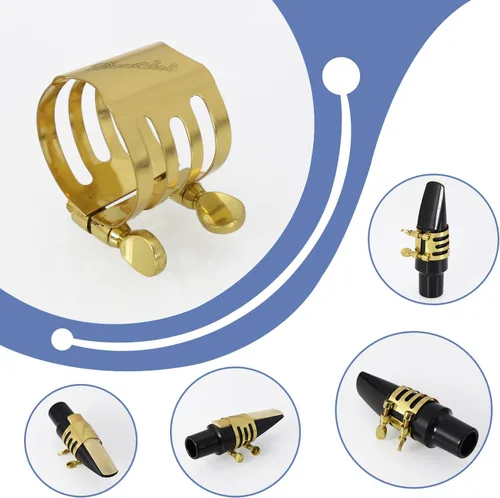 Vista 4 de Ligadura de saxofón alto Ligadura de clarinete Tornillos dobles Oro Alto Saxofón Ligadura Sujetador Boquilla Accesorios..