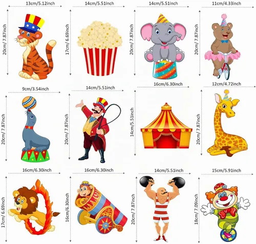 Vista 2 de Zonon 24 piezas de recortes de carnaval decoraciones de fiesta de circo