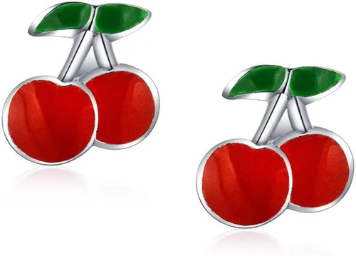 Vista 4 de Pequeños aretes coloridos para magdalenas de verano, sandía roja fruta, fresa, manzana, naranja, piña, cereza, pequeños aretes de tuerca esmaltados
