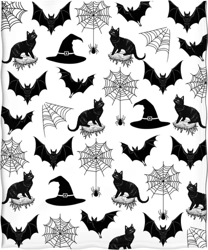 Vista 2 de Levens Manta de murciélago de Halloween, manta gótica de murciélago con diseño de gato negro, regalos para adultos, niños y mujeres, con temática