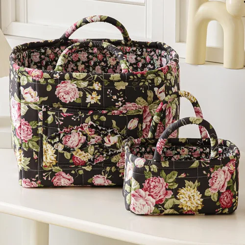 Vista 5 de vctops Paquete de 2 cestas de almacenamiento acolchadas de tela bohemia floral (Floral G)