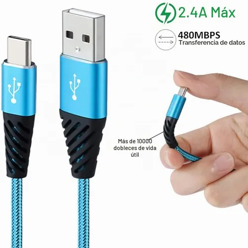 Vista 3 de Bynccea Cable de carga tipo C de 10 pies, paquete de 4 cables de carga rápida USB A a USB C, cargador de teléfono celular, nailon trenzado