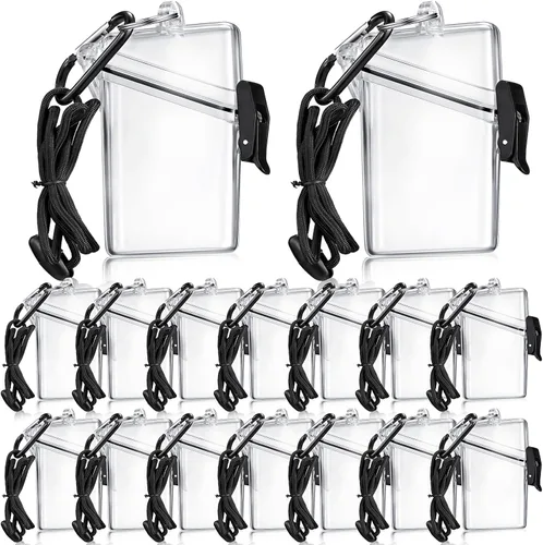 Vista 9 de Outus Paquete de 2 fundas impermeables para tarjetas de identificación, impermeables, transparentes, verticales, con mosquetón de cordón y llavero