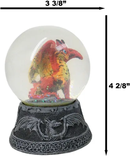 Vista 6 de Ebros - Figura pequeña de globo de agua con purpurina de 4.5 pulgadas de alto, globo de agua de dragón volcánico de lava y fuego mítico