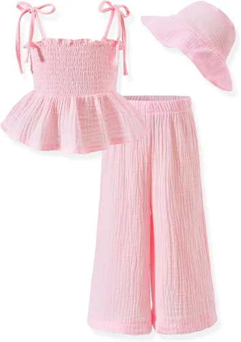 Vista 17 de Aalizzwell Traje de verano para niñas pequeñas con sombrero de 1 a 5 años