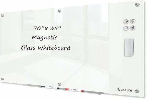 Vista 20 de J&J worldwide Pizarra blanca de vidrio magnético negro de 47 x 35 pulgadas, sin marco, de vidrio templado, borrado en seco, para montaje en pared