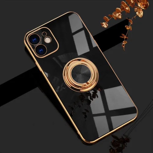Vista 90 de Compatible con iPhone 11 Kickstand, anillo de rotación de 360 grados integrado con borde de oro rosa brillante que funciona con soporte magnético