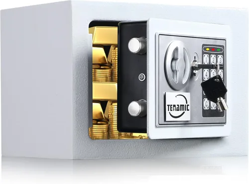 Vista 8 de TENAMIC Caja Fuerte 0.23 Pies Cúbicos Caja de Seguridad Digital Electrónica, Caja Fuerte con Cerradura de Teclado para Gabinete, Acero de Aleación