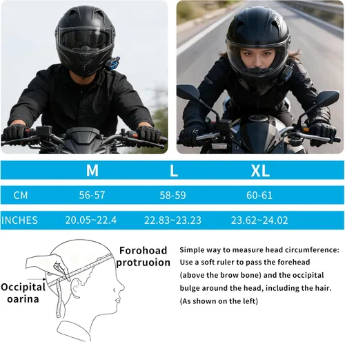 Vista 6 de Cascos modulares Bluetooth para motocicleta con luces traseras, certificado por DOT, doble visera, cascos de cara completa para hombres y mujeres