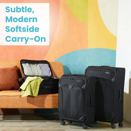 Vista 2 de American Tourister 4 KIX 2.0 - Colección de maletas con ruedas giratorias de lado blando, Negro, Juego de 2 piezas (maleta de manomediana)