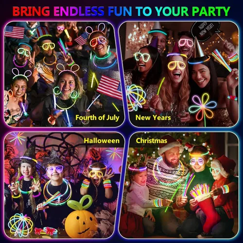 Vista 7 de BUDI 467 piezas de palos brillantes para fiestas para niños y adultos, suministros de fiesta que brillan en la oscuridad, accesorios para el 4