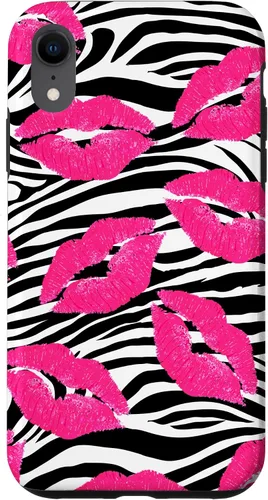 Vista 25 de Funda con estampado de labios de cebra rosa intenso y negro para iPhone 16 McBling