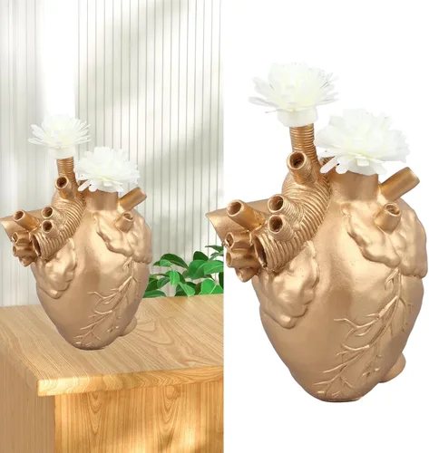 Vista 7 de Yosoo Florero de corazón, florero anatómico decorativo para decoración del hogar (dorado)