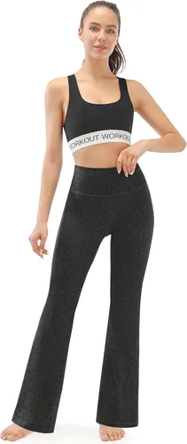 Vista 6 de AFITNE - Pantalones de yoga con corte de bota con bolsillos para mujer, de talle alto, pantalones de yoga para entrenamiento con control de abdomen