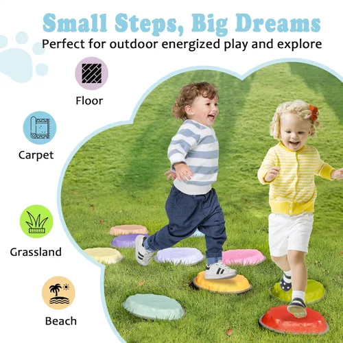 Vista 2 de Stepping Stones for Kids, 10 PCS Non-slip Toddlers' Balance Sensory Toys, Indoor & Outdoor Play, Obstacle Course Game for Children Promoting