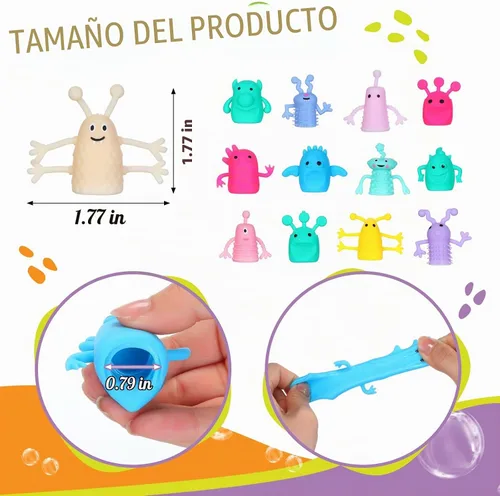 Vista 2 de 80 marionetas de dedo monstruo de goma suave elástico Fidget
