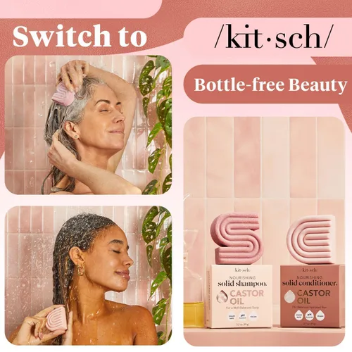 Vista 6 de Kitsch Juego de champú y acondicionador de aceite de ricino, aceite de ricino orgánico, cuidado del cabello para cabello opaco y seco, jabón