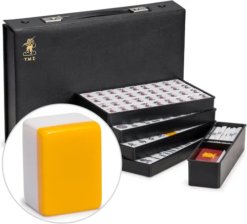 Vista 10 de Yellow Mountain Imports - Juego de Mahjong Riichi japonés - Azulejos negros de tamaño estándar y estuche de vinilo - con ficha del Viento del Este