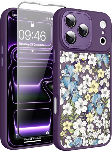 Vista 168 de Magnético para iPhone 13 con protector de pantalla [Compatible con MagSafe] Diseño de patrón floral de flores bonitas, funda delgada a prueba
