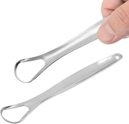 Vista 9 de Raspador de lengua para adultos para reducir el mal aliento, limpiadores de lengua de acero inoxidable, raspador de lengua de metal, limpiador