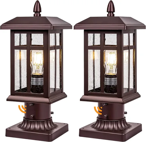 Vista 12 de Brilvibera Lámpara de Poste Exterior Negra de Anochecer a Amanecer, Lámpara de Poste con Montaje en Pilar, Farol de Poste Exterior Impermeable