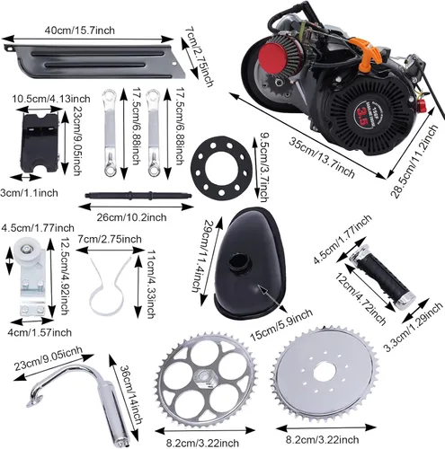 Vista 2 de Kit de motor de bicicleta de 100 cc, kit de motor de ciclo de 4 tiempos, potente arranque de tracción de un solo cilindro, gasolina, motor