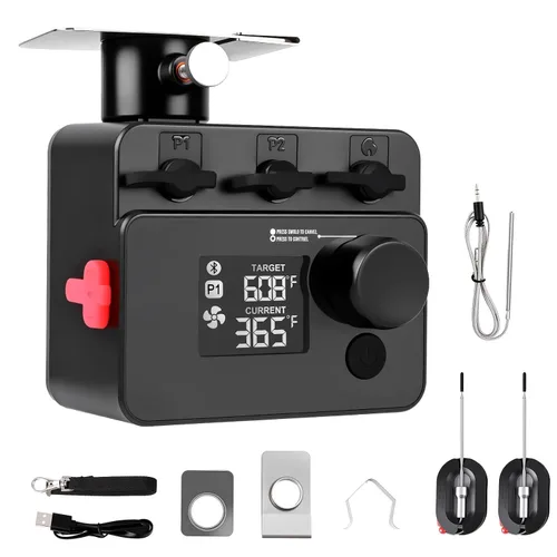 Vista 10 de Termómetro Digital para Ahumador - Termómetro Digital Bluetooth para Parrilla Exterior - Termómetro Big Green Egg - Incluye 2 Sondas - Regalo
