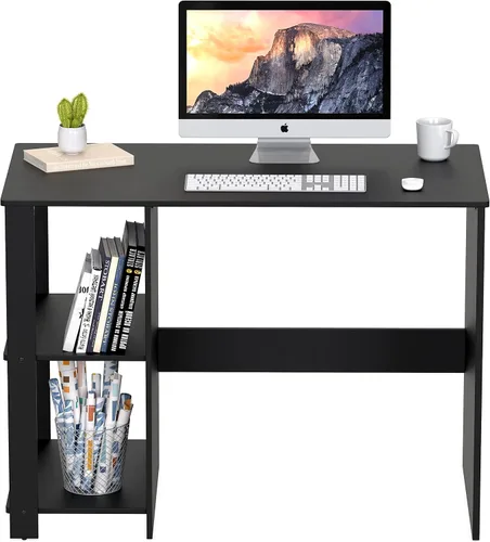 Vista 5 de SHW Escritorio para computadora de oficina en casa de 38 pulgadas con estantes, color negro