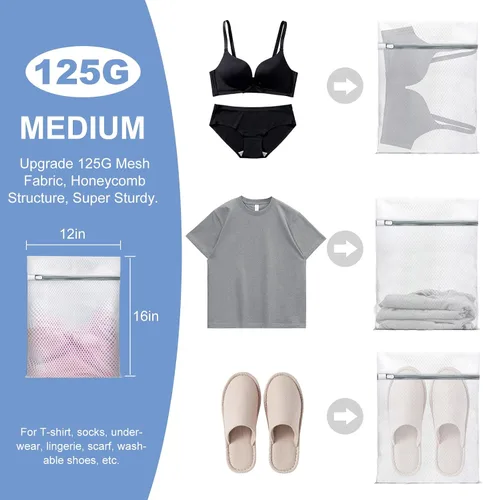 Vista 5 de Bolsas de lavandería de malla para ropa delicada, malla de nido de abeja mejorada y malla fina, extra duraderas con cremalleras resistentes